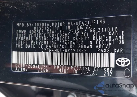 2022 Toyota Corolla Se Apex Edition from USA, damaged, VIN 5YFM4MCE8NP121635